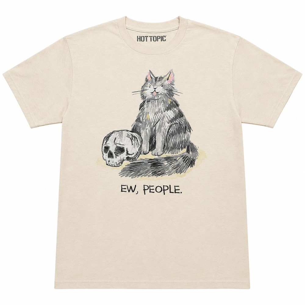 Hot Topic Ew People Cat Skull Graphic Tee Shirt Tan NWT Mens Medium